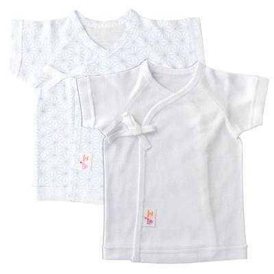 Baby Set of 2 Short Undershirts for Low Birth Weight Hemp Leaf Saxe Pattern X Solid Size Made In Online Exclusive Castle Babies, Color, 45, Japan,