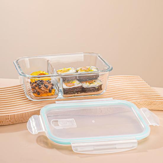 Skleněný obědový box Bento box Dělené nádoby na přípravu jídla s víčky Stohovatelné Opakovaně použitelné