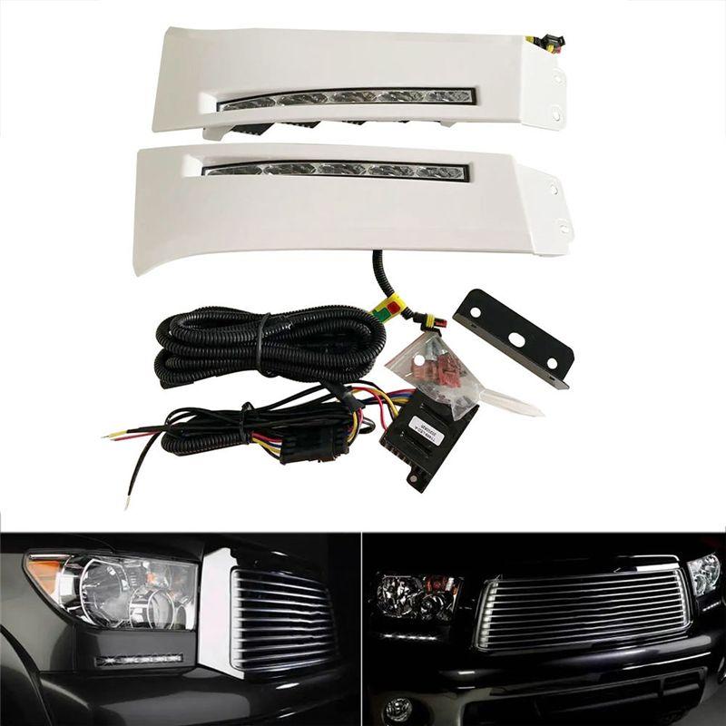 NEW-2Pcs 12V Car LED Daytime Running Light For Toyota Sequoia 2007 -2013 DRL White Fog Lamps