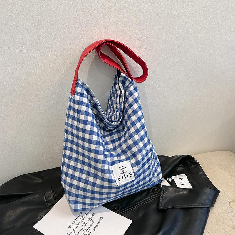 Large Capacity Fashionable Tote Bag For Women 2024 Street Style Trendy Grid Pattern Shoulder Bag