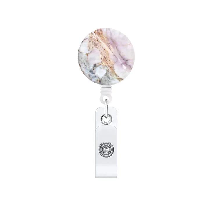 Retractable Badge Holder Reel Clip Marble Print Nurse Exhibition Card Holders Woman Doctor ID Card Chain Clips