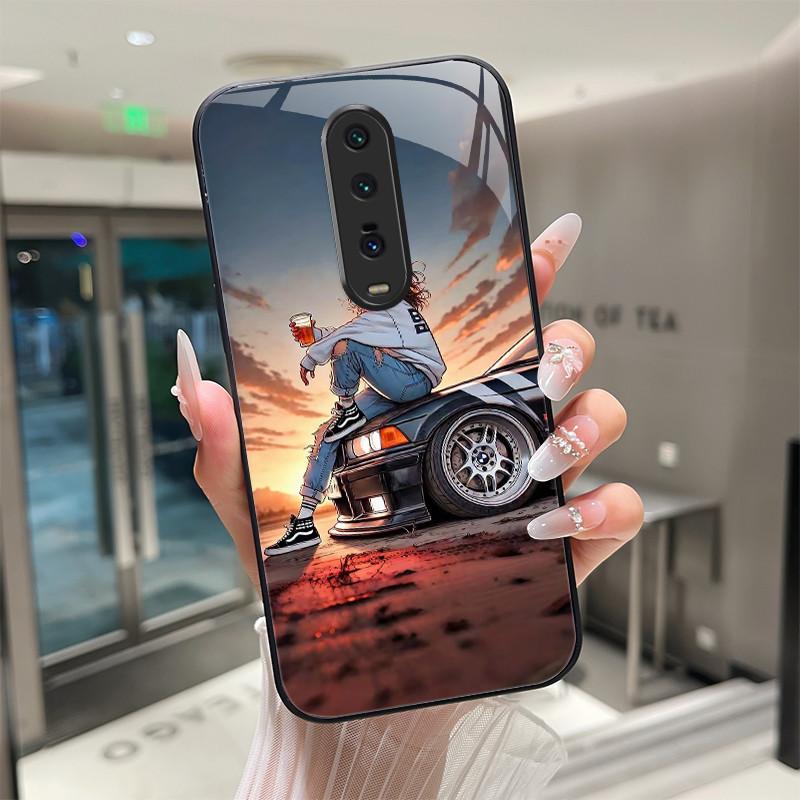 Cute Cartoon Cats Flower Case For Xiaomi Mi 9T Redmi K20 Pro Poco F2 Tempered Glass Phone Case Protective Back Cover Hard Shell