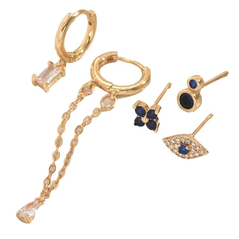5Pcs Modern Geometric Ear Jewelry Glittering Synthetic Stones Comfort Fit Skin-Friendly Designs for Women