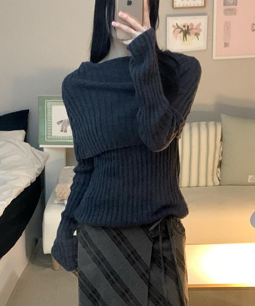 Tudument Shawl Ribbed Sweater Charcoal