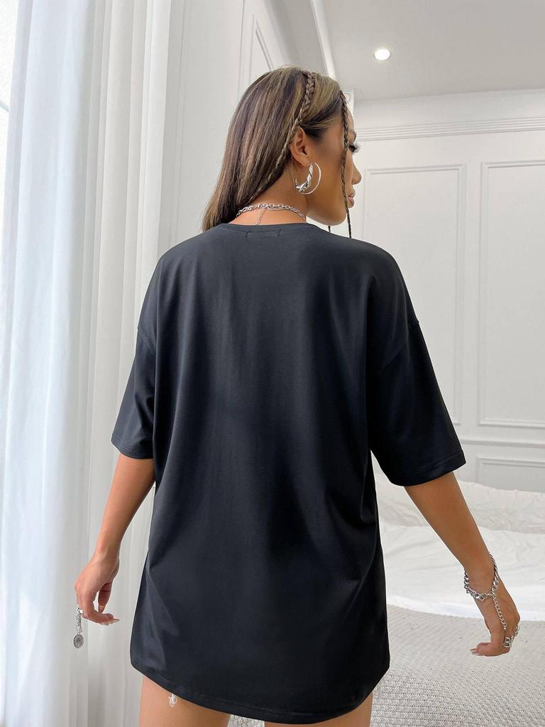 Women's Pure Cotton Loose Half-Sleeve Round Neck T-shirt with English Print - Spring/Summer European and American Style