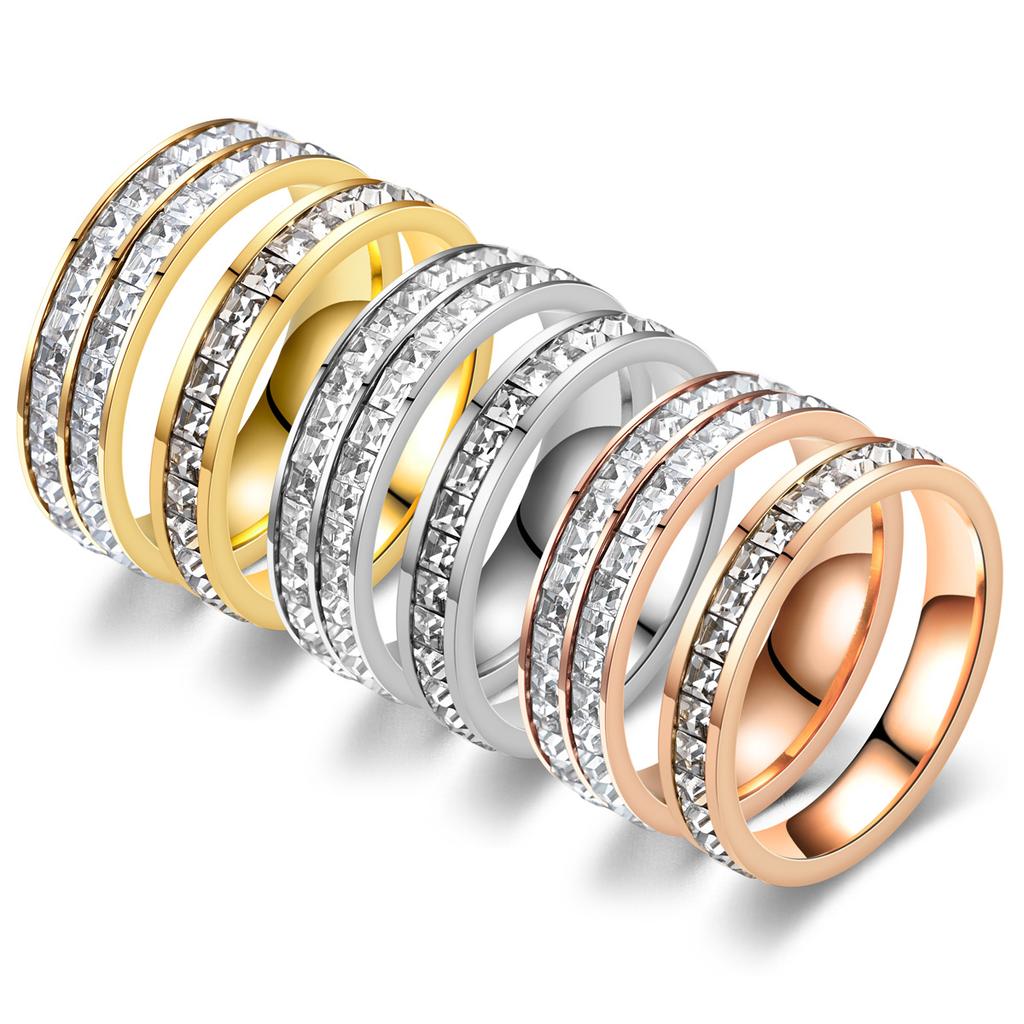 Bague Bague Bande Perles Rondes Personnalité Petit Zircon Cristal Transparent Acier Inoxydable Imperméable Anneaux Dorés Simple Granulaire Bijoux Fins