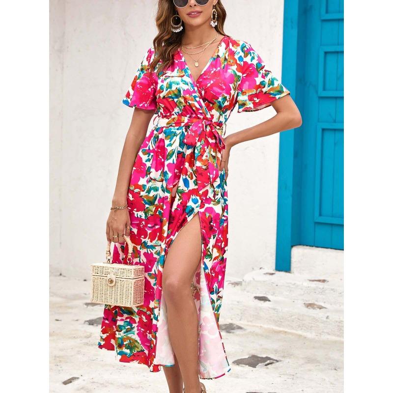 

Женское летнее платье-миди с разрезом и принтом XXL