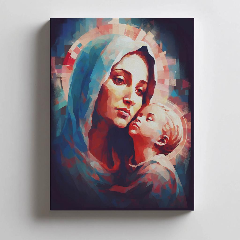 Blue Care: Mary With Baby Jesus Heavenly Protection: Mary With Baby Jesus, 50X70 Cm, Unframed, Premium Canvas On Stretcher