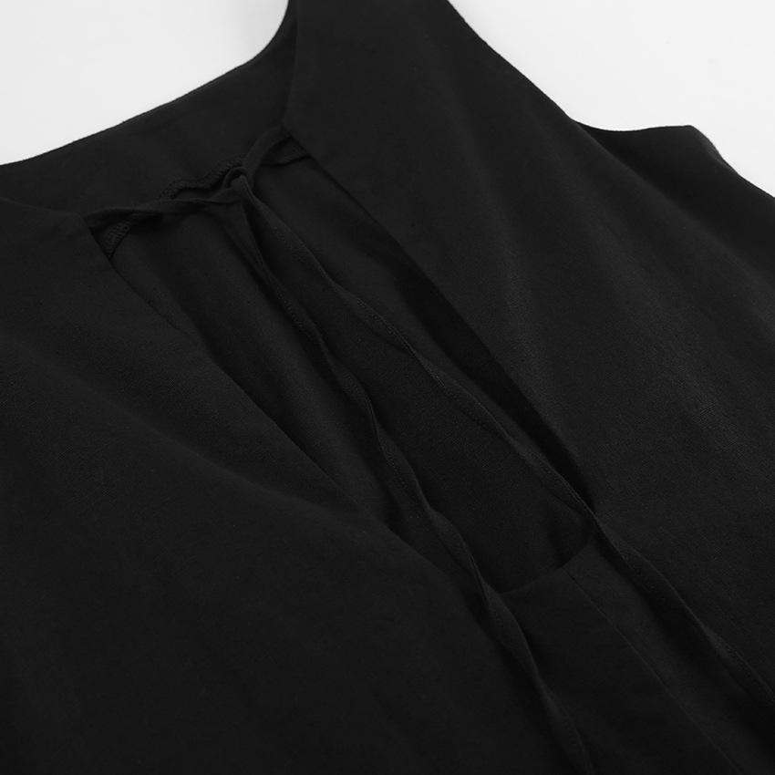 2024 Spring Women's Solid Color Cotton Linen A-line Tank Dress - French Loose Fit, Round Neck.