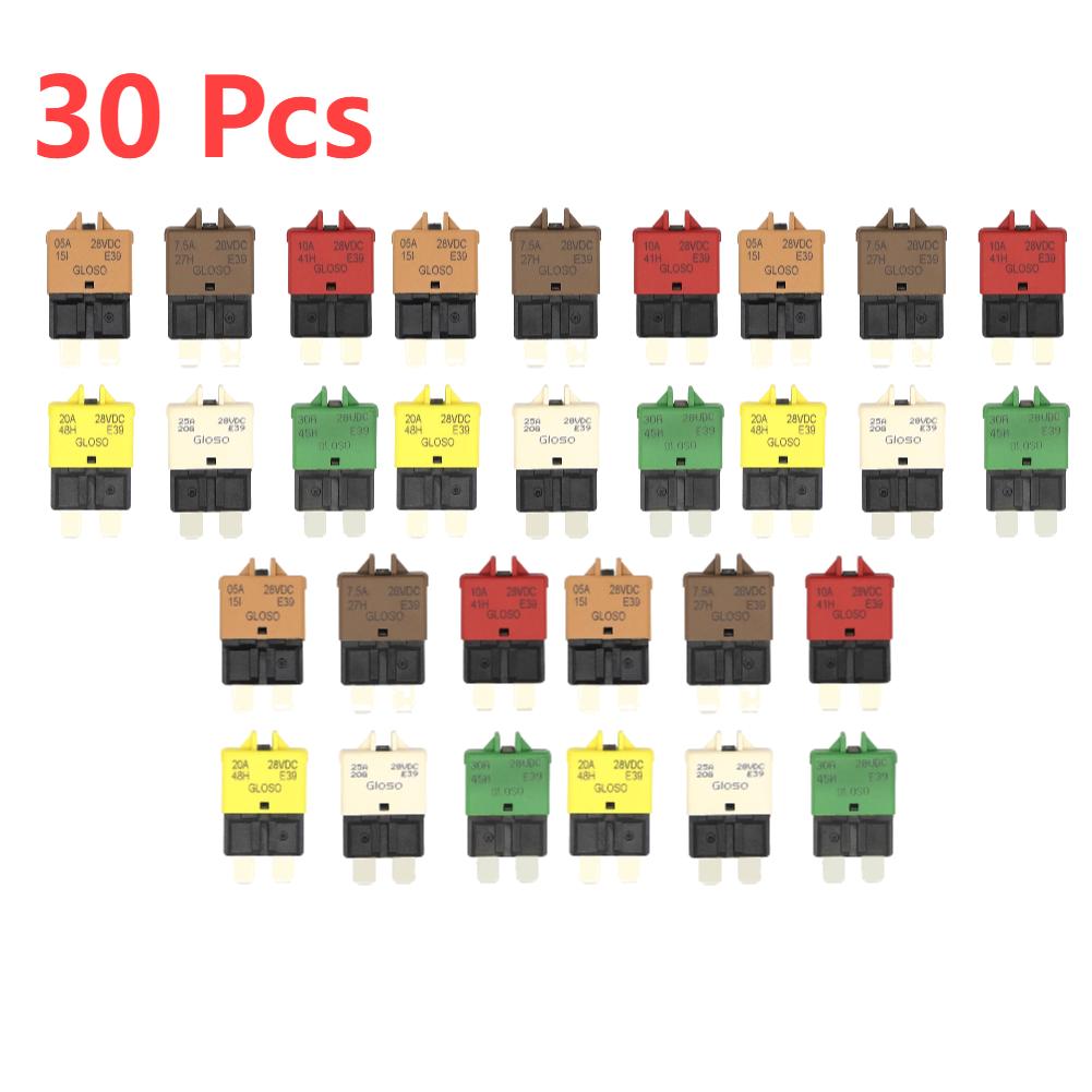 30-1 Pcs Circuit Breaker Blade Fuse Auto Accessories Manual Reset Fuse Adapter Reset for Car Truck Boat Marine 5A - 28V