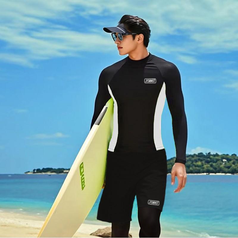 Mens UV Protection Rash Guard Set Long Sleeve Top Pants Quick Dry Surfing Swimsuit Snorkeling Diving