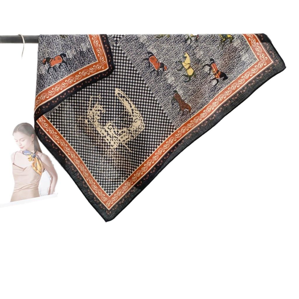 British-style Pony Commuter Small Square Scarf with Waist Tie, Silk Scarf for Women, Soft and Textured, Lightweight Scarf, Spring/Summer Neck Support