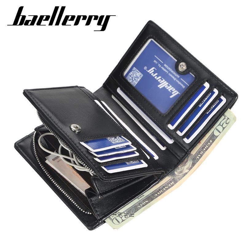 Baellerry Men's Zipper Short Wallet - Multi-Card Slot, Fashionable Vertical Mini Coin Purse