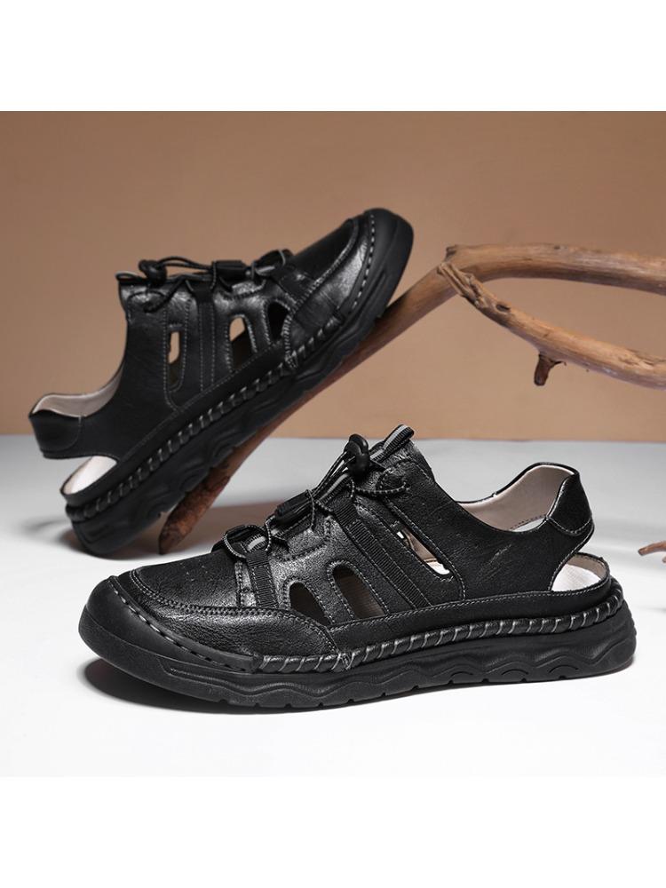 Men Sandals Split Leather Sandals Slides Breathable Rome Male Summer Outdoor Beach Slippers Soft Hot Sale Men Beach Sandals