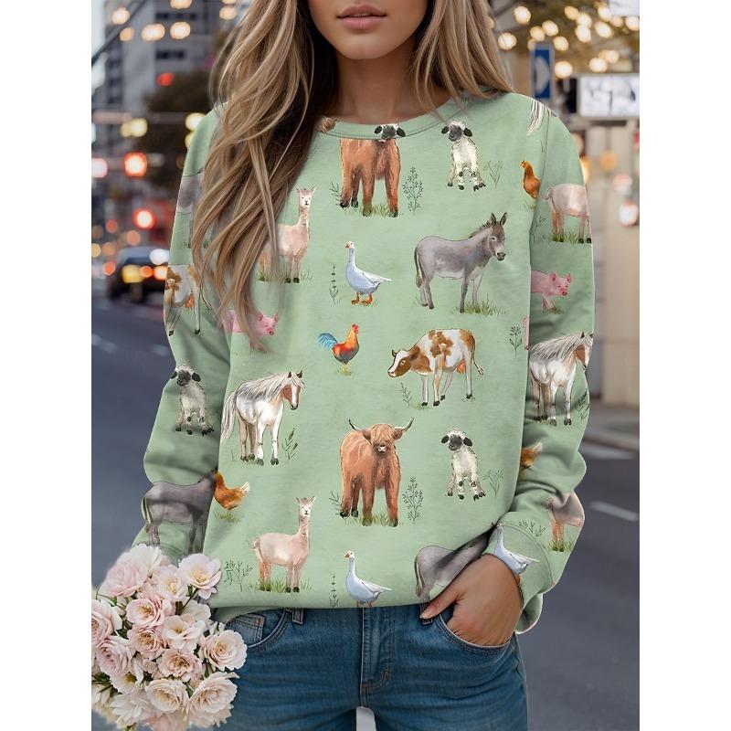 2025 Women's Animal Graphic Basic Sweatshirts 3D Prints O-Neck Long Sleeve Tops Women's Apparel Y2K Streetwears Fall Pullover