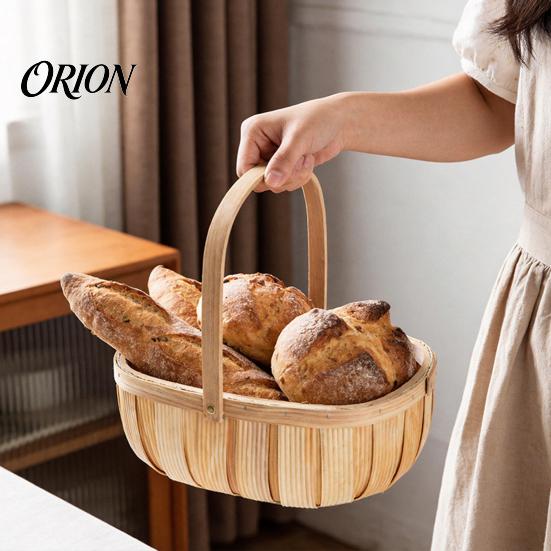 Reinforced Handle Organizer Handmade Woven Wood Storage Basket, Oval with Handle, Hand Utility Basket Large Capacity Bin for Kitchen And Home