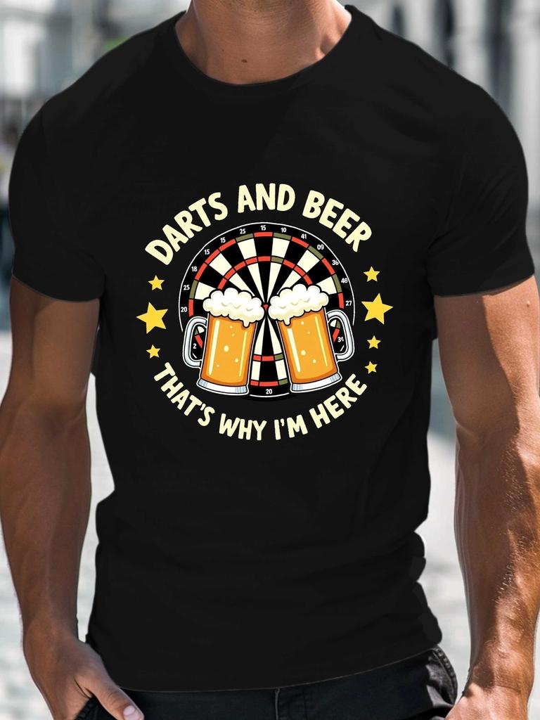 Dart und Bier Spaß Celebration Herren Freizeit Rundhals Kurzarm T-Shirt für den Sommer, Übergröße