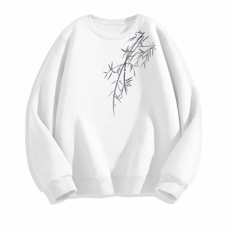 

Осенний свитшот 450 г с принтом бамбуковых листьев - Унисекс, повседневный топ с длинным рукавом и круглым вырезом M