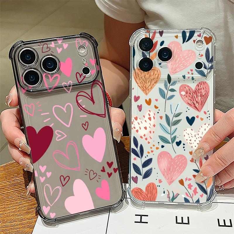Love Heart Painted Print Silicone Phone Case For iPhone 17 Pro Max 16 15 14 Pro Max 13 12 Pro 11 Shockproof Soft TPU Clear Cover