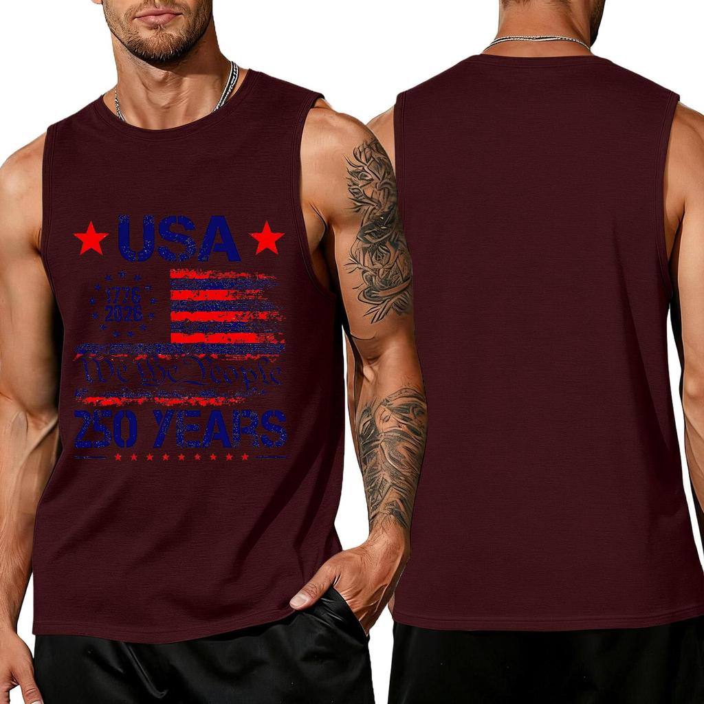 Independence Day Flag Printed Sleeveless Shirt, Men's Loose Casual Daily Summer Tank Top