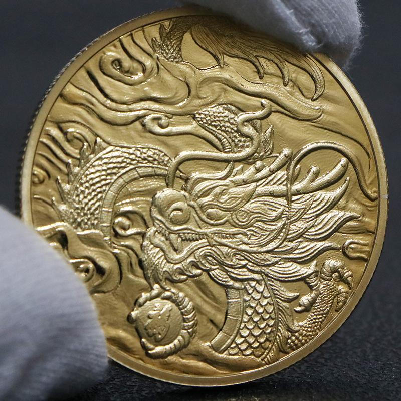 Coins for the the Year of the Loong, gold and silver plated commemorative coins, foreign trade commemorative medals, fortune coins, lucky coins