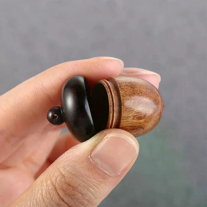 1/2PCS Mini Sandalwood Pill Boxes Portable Granule Storage Box Rescue Tablets Case Small Items Container DIY Acorn Pendants