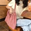 Borsa in Tela con Stampa a Griglia Borsa a Mano Retrò Borsa a Spalla Semplice Stampata Donna