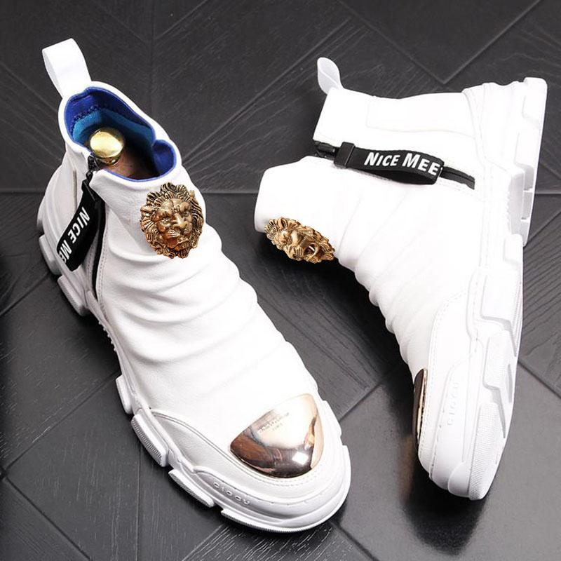 

Модные повседневные мотоботы мужские снегоступы корейская версия джокер высокий верх лодыжка кожа дизайнерские ботильоны zapatillas hombre A26 42 белый