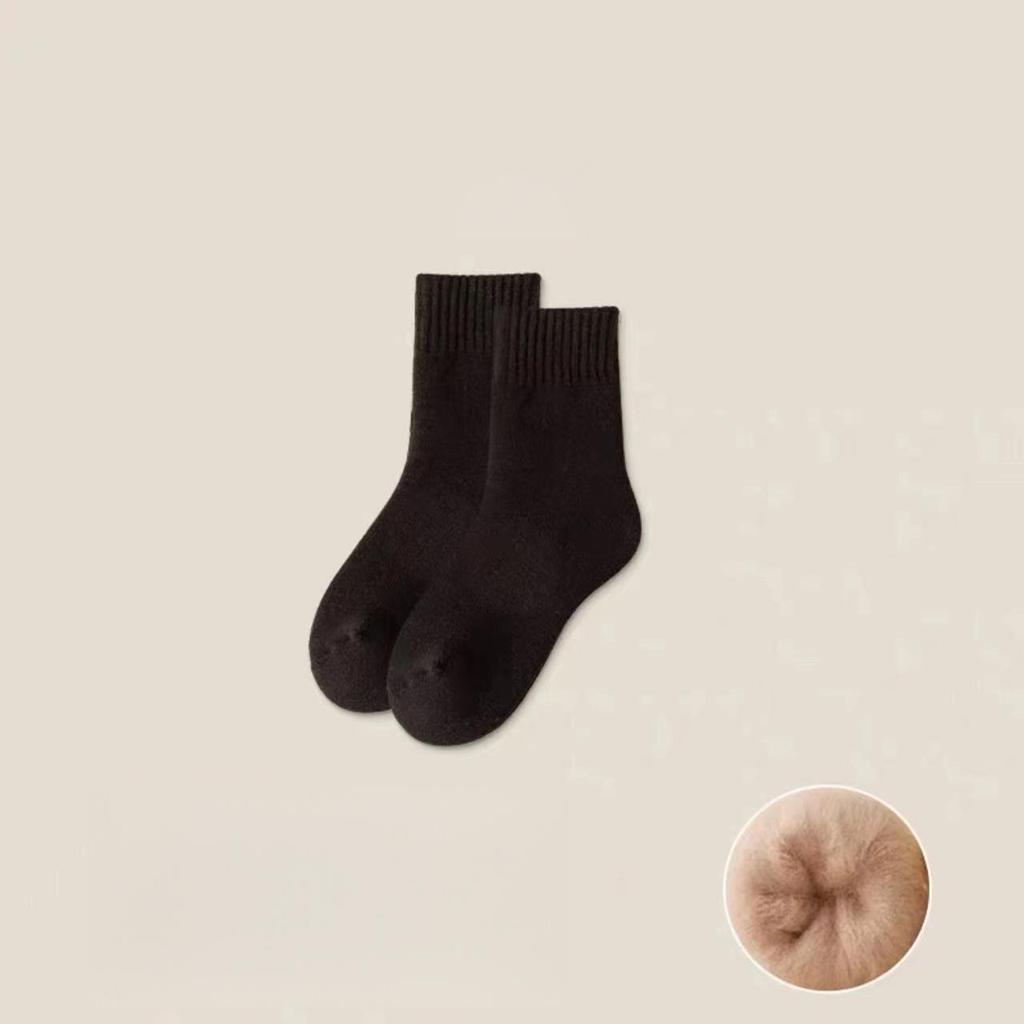 1 Pairs Women's Thickened Mink Socks Plush Sleepwear Solid Color Warm Middle Tube Autumn Winter Home Socks