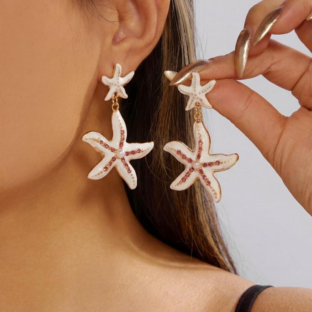 Pearl Starfish Stud Earrings Exaggerated Shell Drop Earrings Rhinestone Dangle Earrings  Lady/Gifts