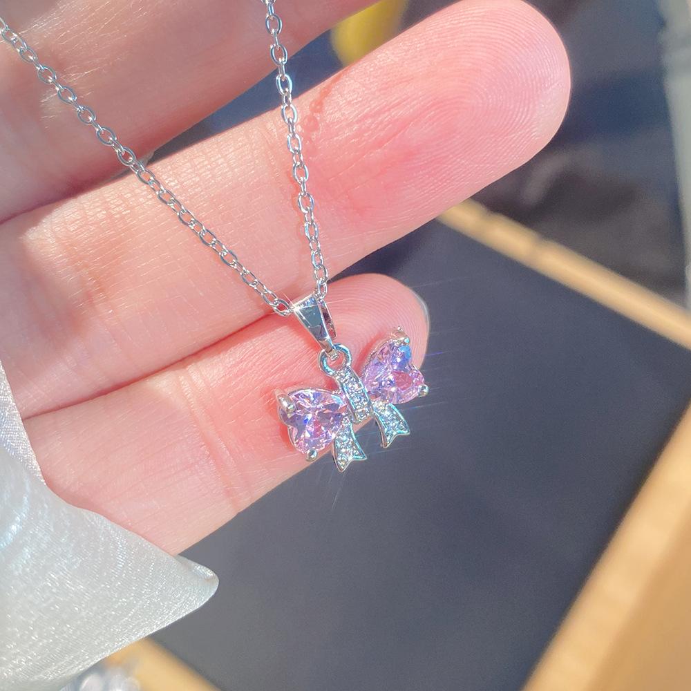 Light Luxury Full Diamond Inlaid Zircon Titanium Steel Clavicle Chain Fairy Versatile Delicate Necklace Gift for Girlfriend