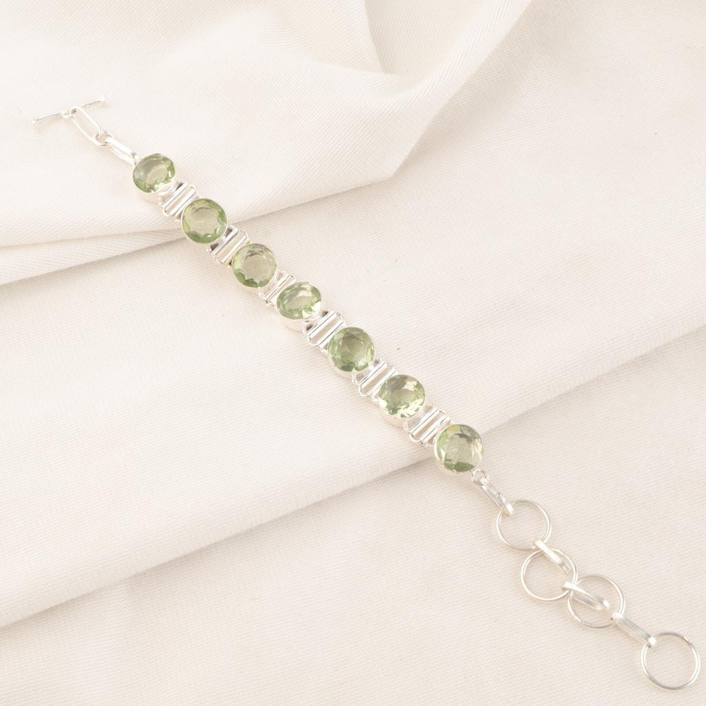 Piatră prețioasă Ametist Verde Argint Sterling 925 Bijuterii Brățară 9" Pentru Cadou de Ziua de Naștere RB-7-19