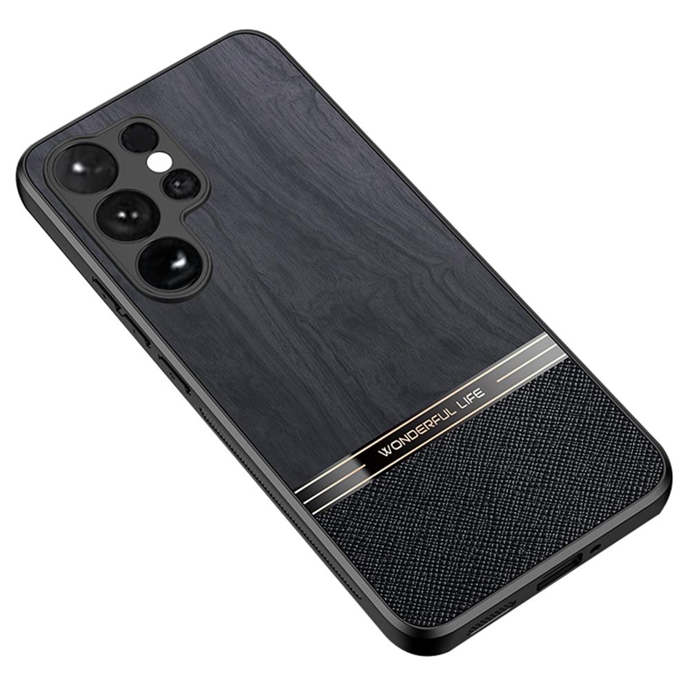 For Samsung Galaxy S23 Ultra Case Wood Texture Leather Coated TPU Phone Protective Cover