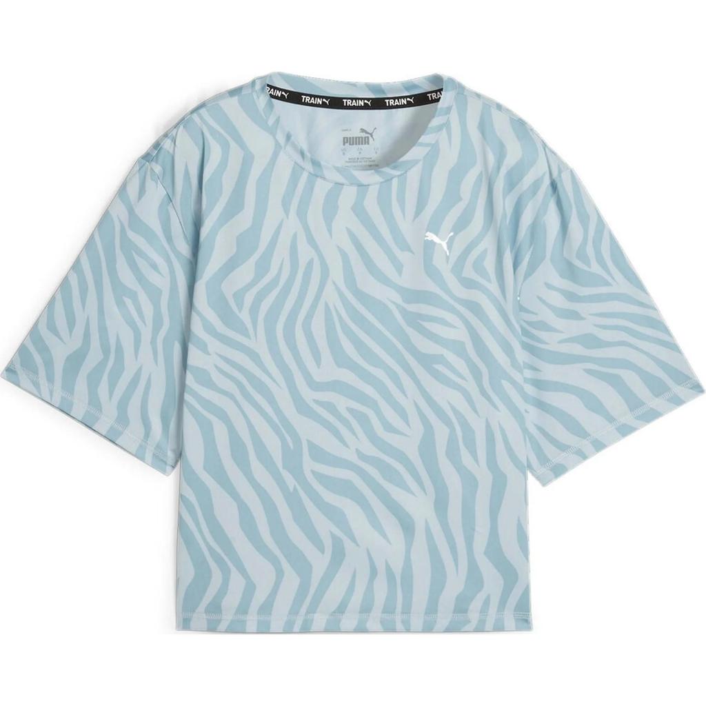 Puma All Over Print Crew Neck Short Sleeve T-Shirt Women Tops Blue 523215-21