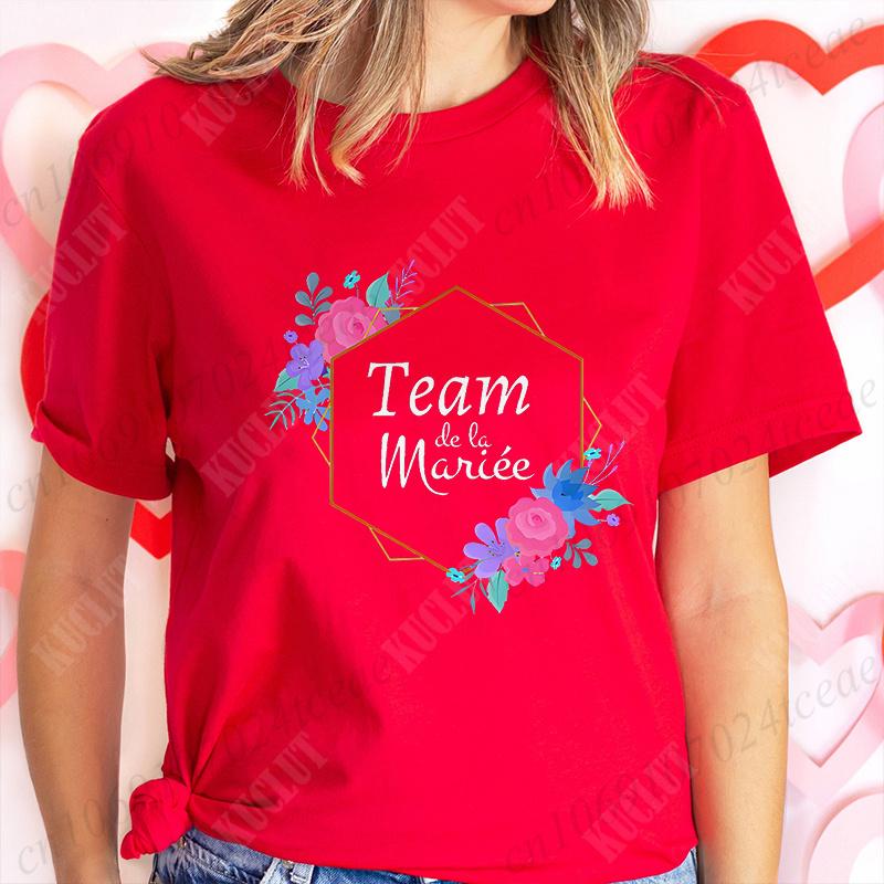 French Women Bridesmaid Team Bride Tshirt Bridal Shower Wedding Tshirt Bachelorette Evjf Party Tops Flower Crown Graphic Tees