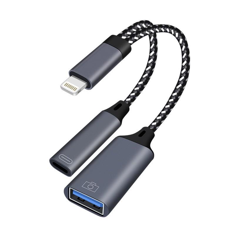 Type-C Dual Port USB OTG Adapter: Charge, Connect Flash Drives, Read Cards, Transmit Data, Play Audio