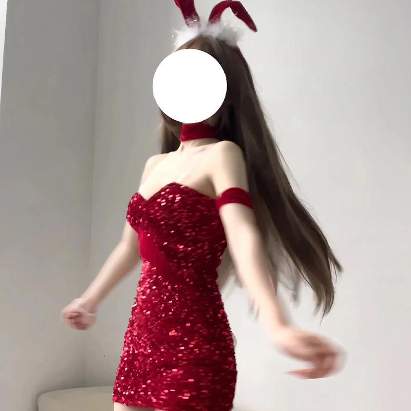 Muxue 3073 Red Velvet Sexy Christmas Lingerie Nightgown for Women