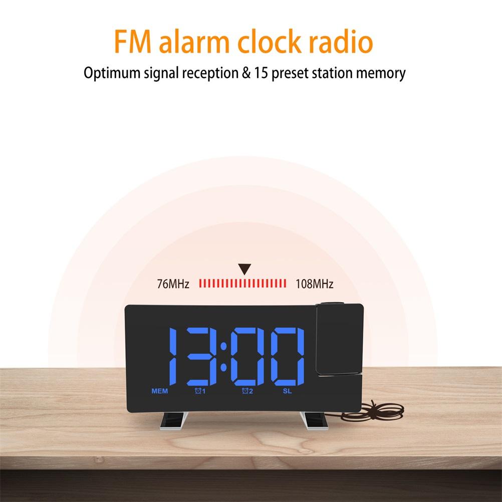 Projektionswecker 8 Zoll LED Gebogener Bildschirm FM Radio Uhr mit 2 Wecktönen