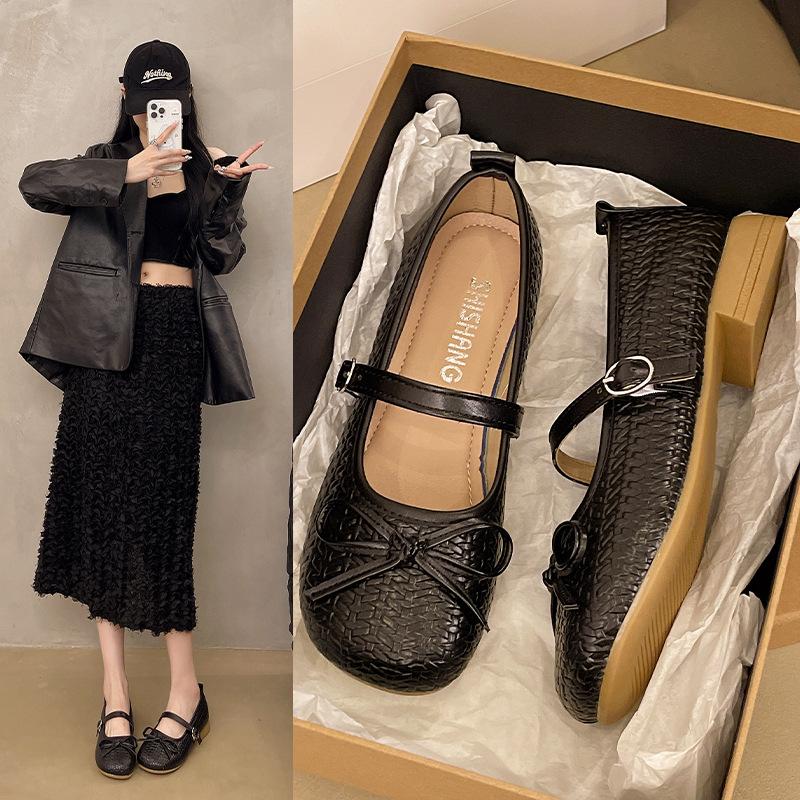 Huge comfortable~ Mary Jane shoes breathable bow single shoes women's shallow mouth flat beanie shoes