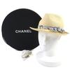 Excellent CHANEL COCO Mark Ribbon Fedora Straw Hat Beige Gray Pile Women M 22S Used
