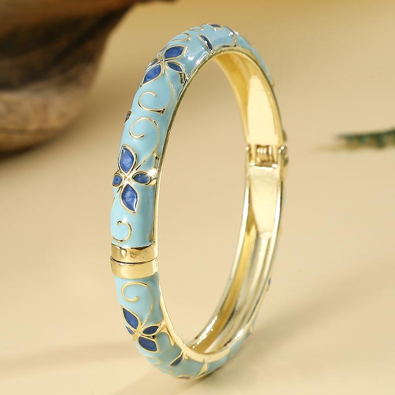 

Эмалированный браслет-кафф с цветочным узором, cloisonне, для женщин, ретро, с золотым покрытием, браслеты для девочек, женские ювелирные изделия, подарки