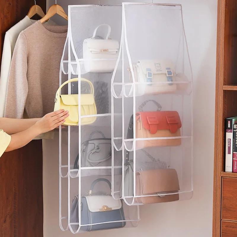 Storage Bags for Closet Organizer Clothing Hanging Type Eco-Friendly Dust-proof Three-dimensional Transparent 6/8 Grids