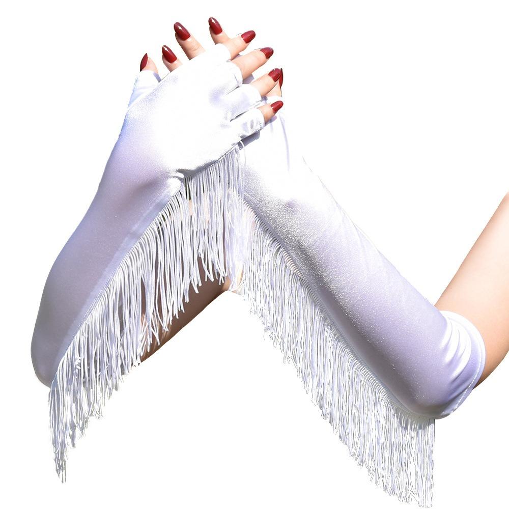 Musical Lady Long Gloves Stretch Stage Dance Mittens Costume Fringe Tassel Gloves  Girls