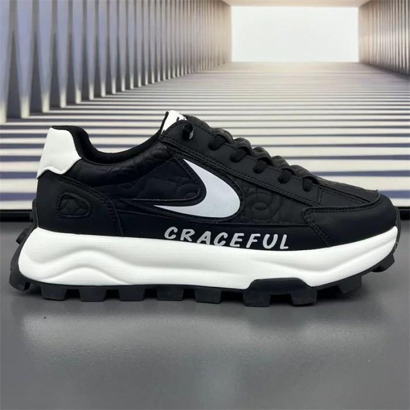 Mens Chunky Sneakers Leather Patchwork Thick Sole Platform Casual Running Shoes