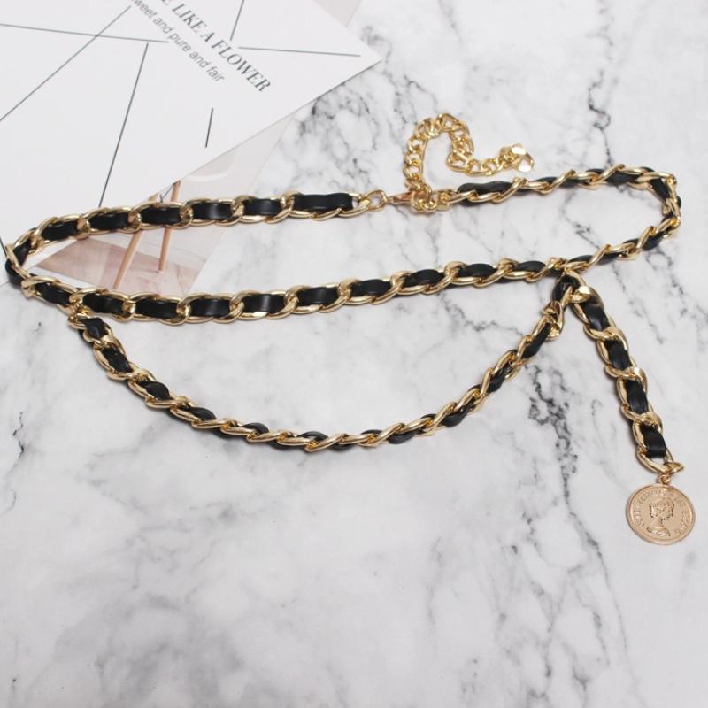 

Chain Belts Leather Waist Belt for Women Layered Metal Chain Belt one size чорний