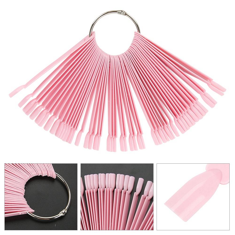 100Pcs Bag Fan False Nail Tip Stick Palette Manicure Polish Gel Display Practice Tools(Pink)