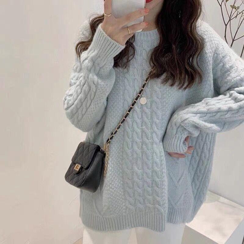 Thickened soft waxy gentle sweater women's autumn and winter top loose retro lazy twist bottomed knitted sweater jacket