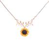 Women Faux Pearl Sunflower Leaf Branch Twig Pendant Necklace Jewelry