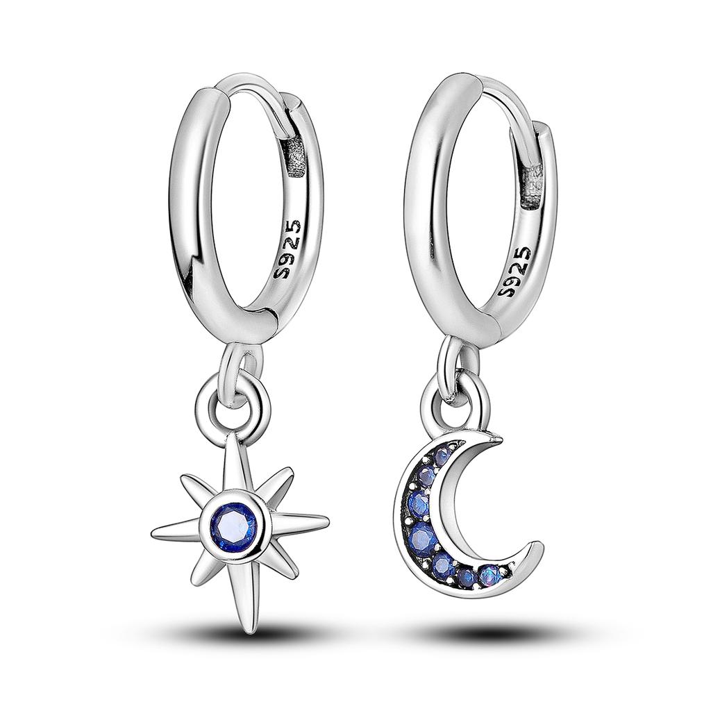 925 Silver Mysterious Star Moon Earrings Jewelry Versatile Hoop Earrings For Women Jewelry Birthday Party Fine Gifts