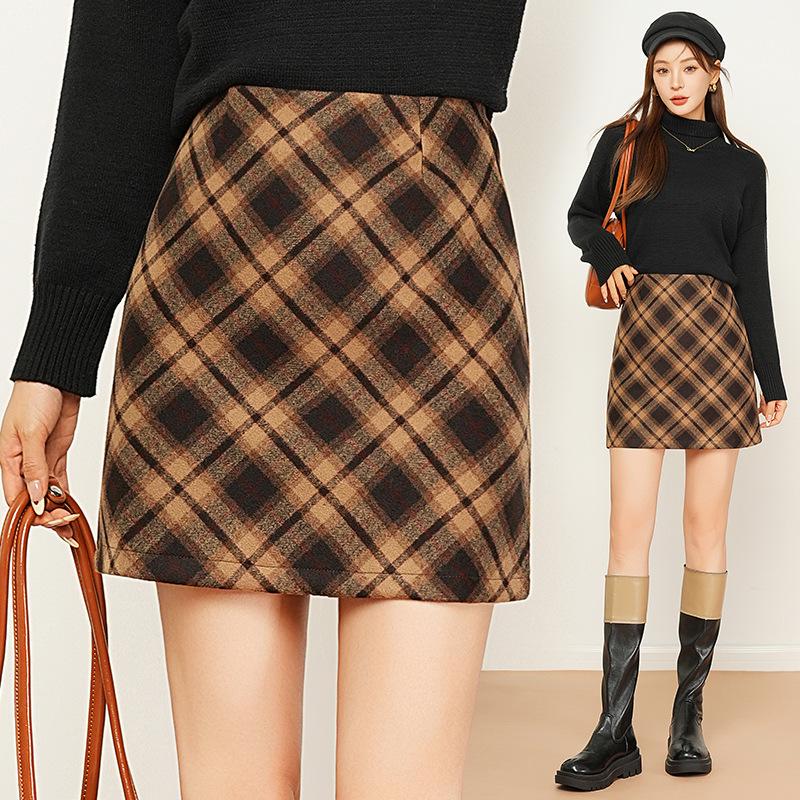 

Autumn/Winter 2025 Plaid Wool A-Line Pencil Skirt - Warm, Stylish, and Comfortable with Slit XL